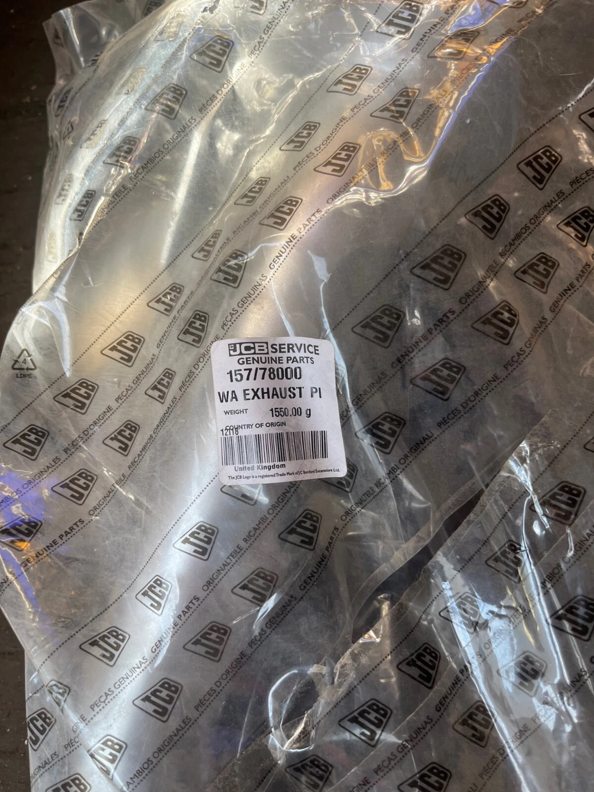 JCB Wa Exhaust Pipe.Nat.Asp.: 157/78000 JCB Wa Exhaust Pipe.Nat.Asp.: 157/78000